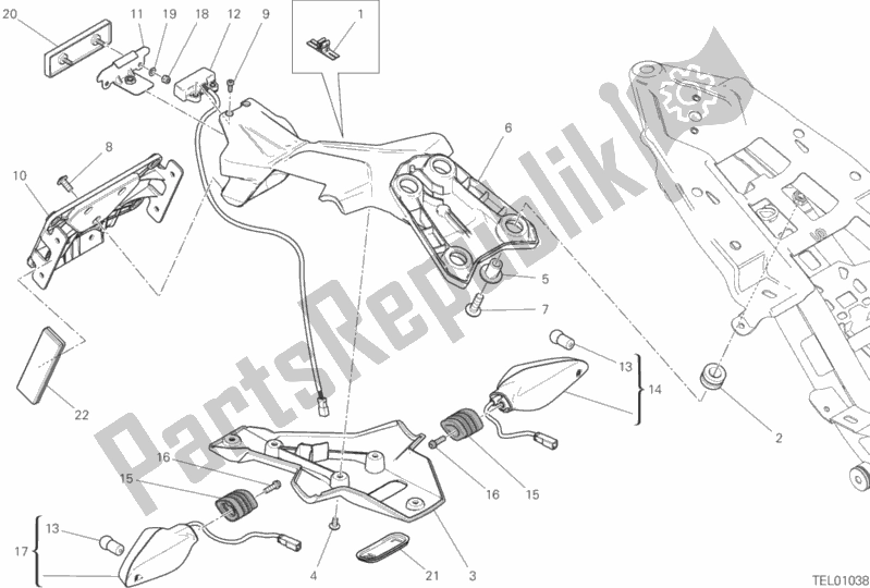 All parts for the Plate Holder of the Ducati Monster 1200 S USA 2020